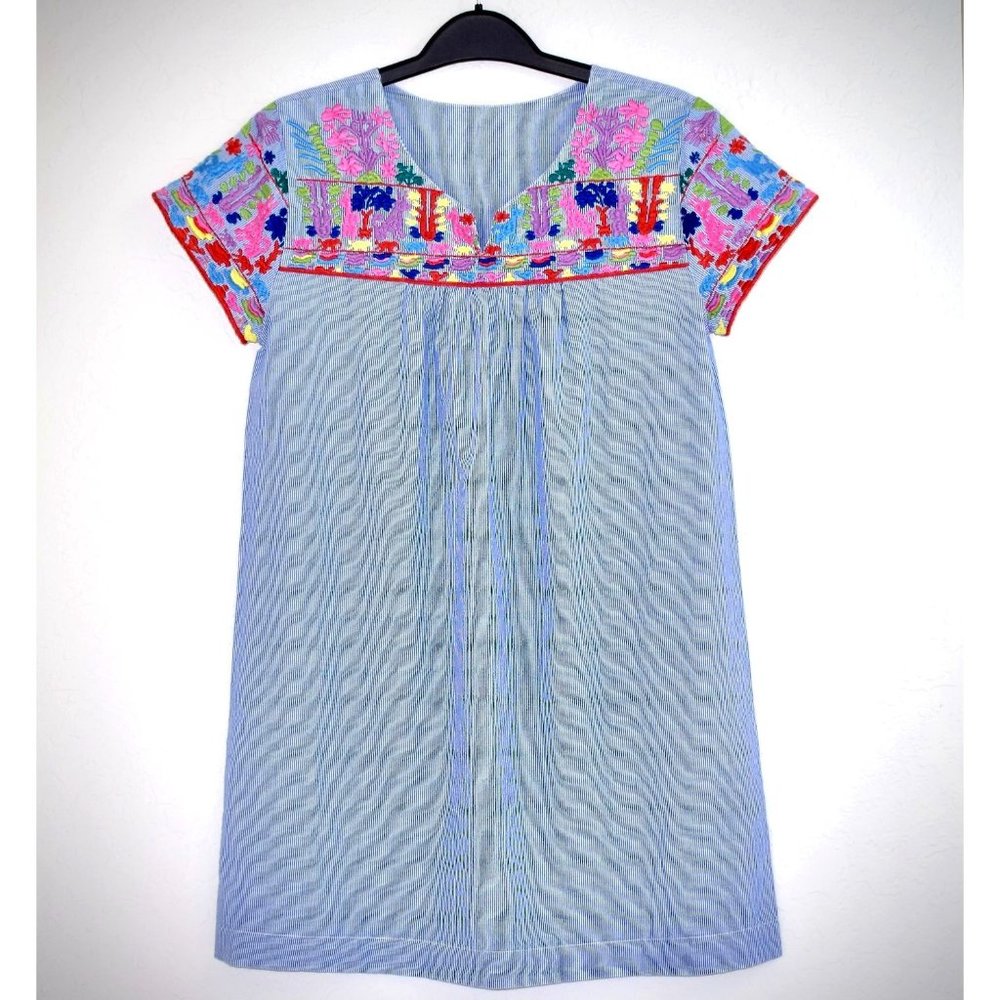 😎 Embroidered Striped Boho Shift Dress Elephants Floral Cotton Floral India